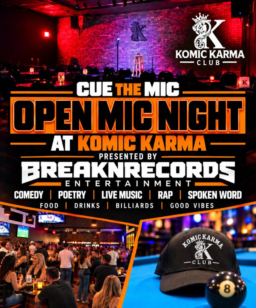 Cue the mic open mic 2026 11 13 flyer wordpress