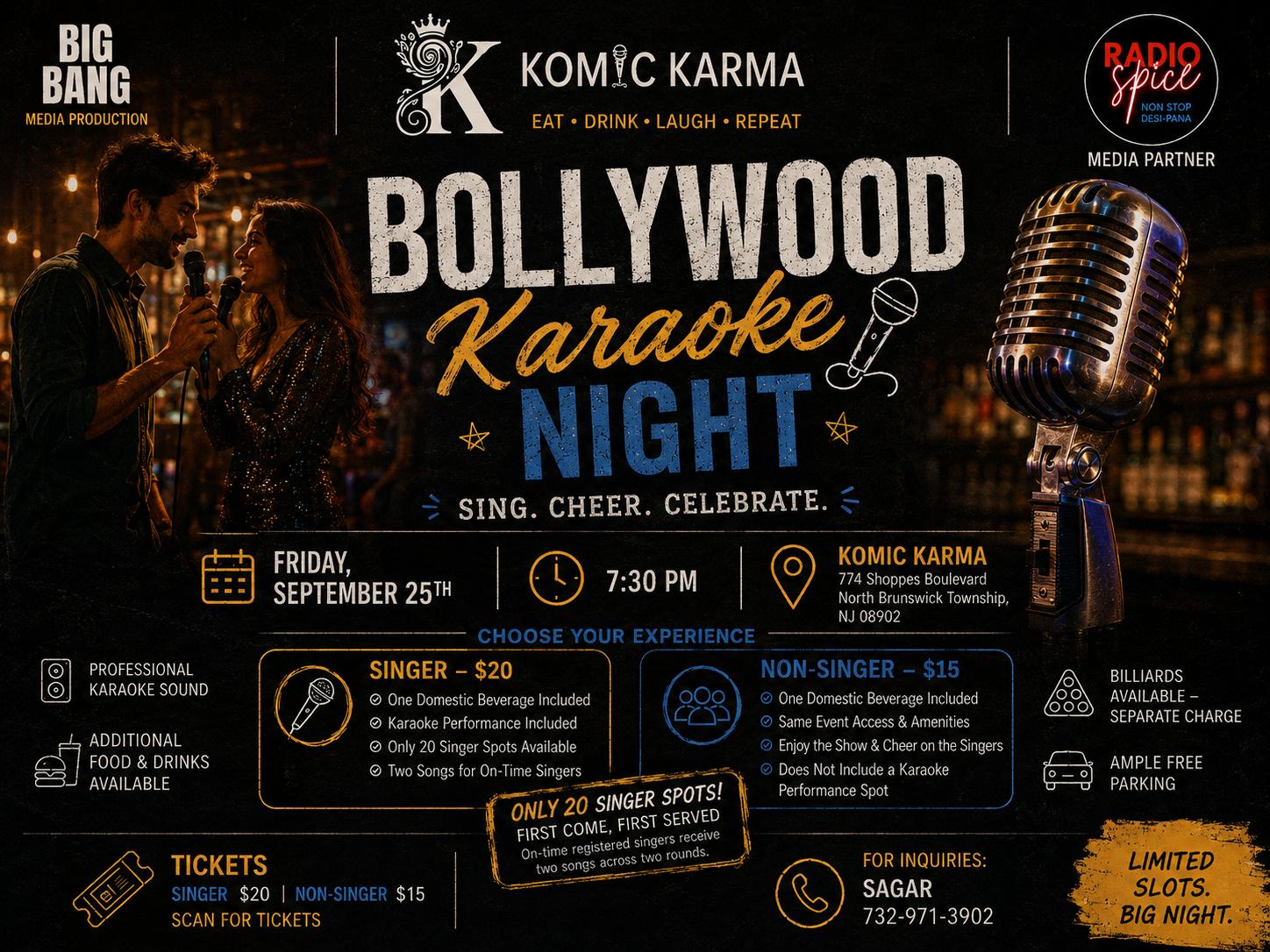 🎤 Bollywood Karaoke Night at Komic Karma Club 🎤 - September 25th